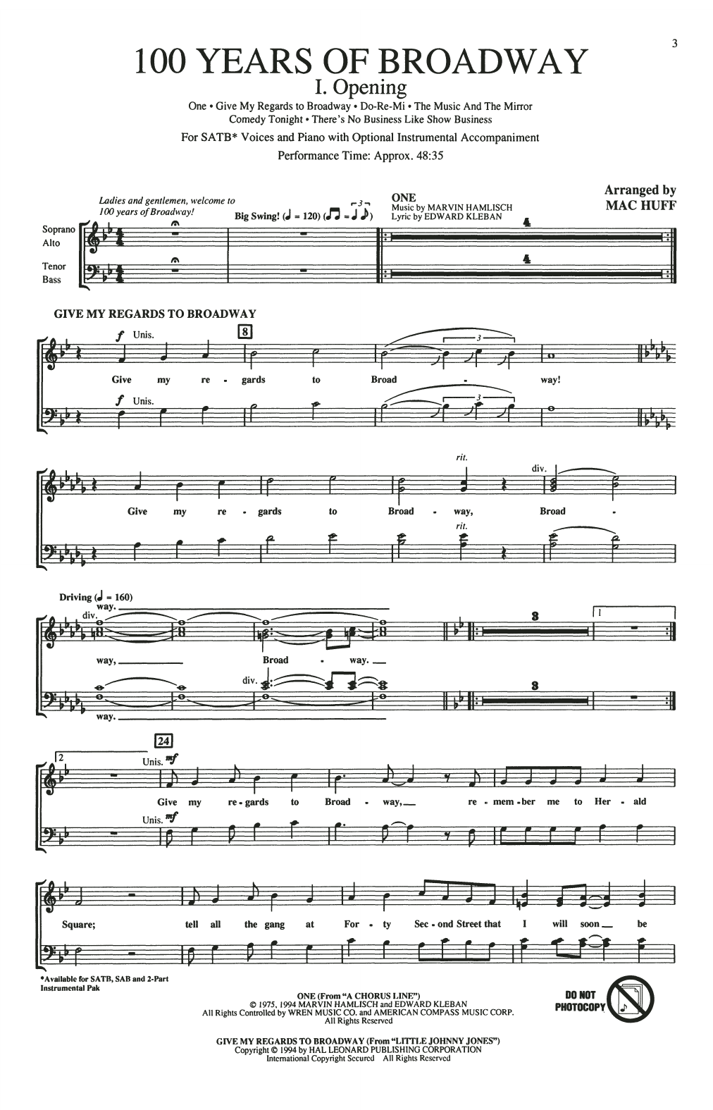 Mac Huff 100 Years of Broadway (Medley) (Singer's Edition) sheet music notes and chords arranged for SATB Choir