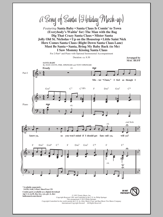 Mac Huff A Song Of Santa (Medley) sheet music notes and chords arranged for 2-Part Choir