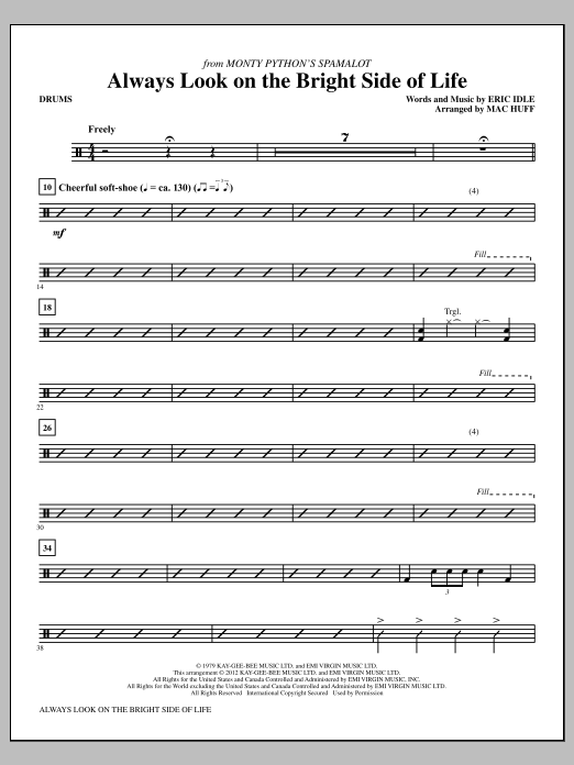 Mac Huff Always Look On The Bright Side Of Life - Drums sheet music notes and chords arranged for Choir Instrumental Pak