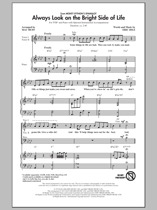 Mac Huff Always Look On The Bright Side Of Life sheet music notes and chords arranged for TTB Choir
