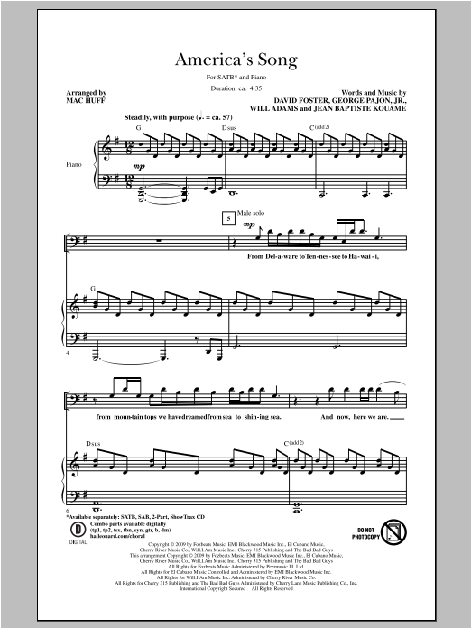 Mac Huff America's Song sheet music notes and chords arranged for SATB Choir