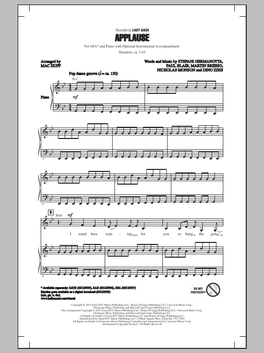 Mac Huff Applause sheet music notes and chords arranged for SATB Choir
