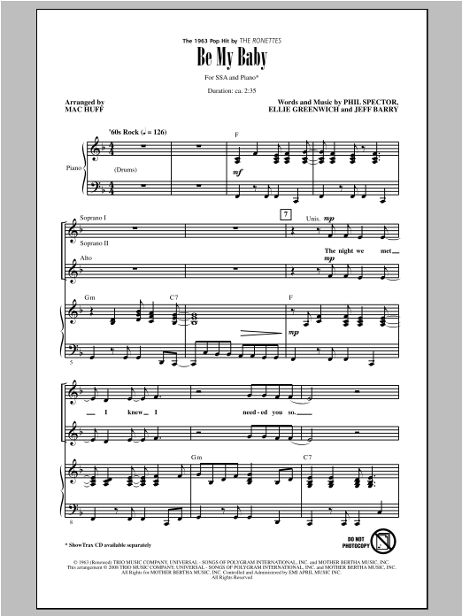 Mac Huff Be My Baby sheet music notes and chords arranged for SSA Choir
