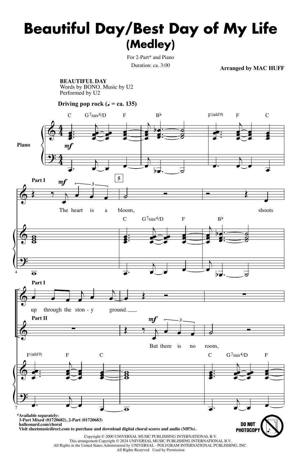 Mac Huff Beautiful Day/Best Day Of My Life (Medley) sheet music notes and chords arranged for 2-Part Choir