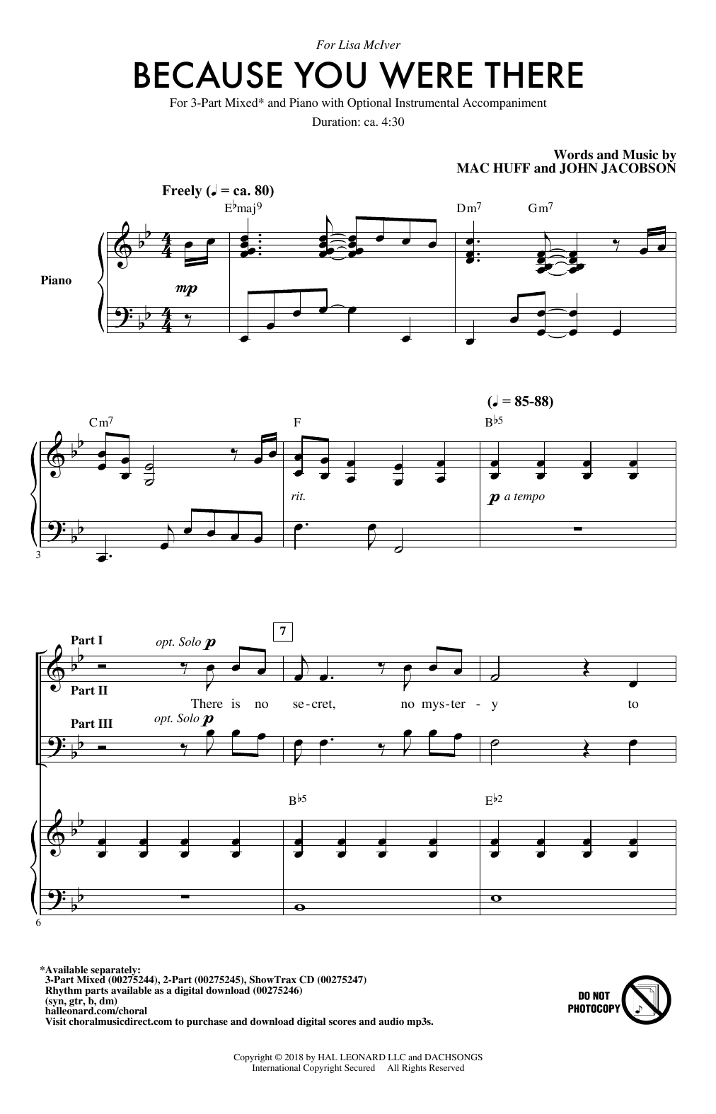 Mac Huff Because You Were There sheet music notes and chords arranged for 3-Part Mixed Choir