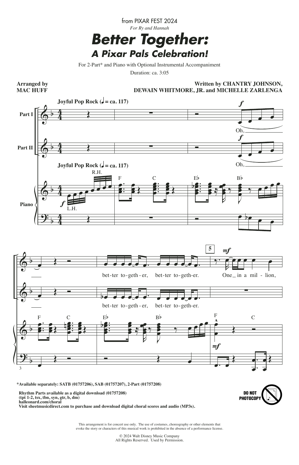 Mac Huff Better Together: A Pixar Pals Celebration! sheet music notes and chords arranged for 2-Part Choir