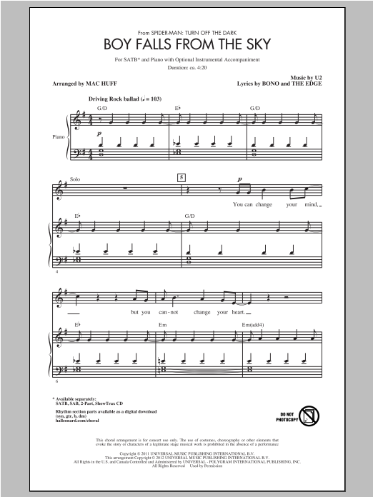 Mac Huff Boy Falls From The Sky sheet music notes and chords arranged for 2-Part Choir
