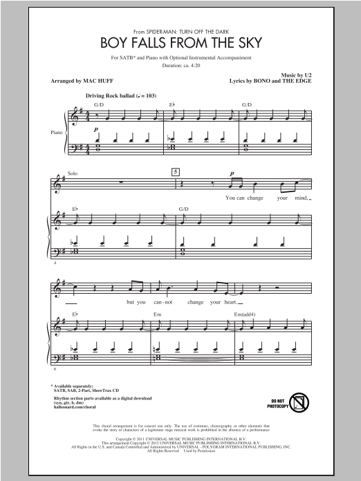 Mac Huff Boy Falls From The Sky sheet music notes and chords arranged for SAB Choir