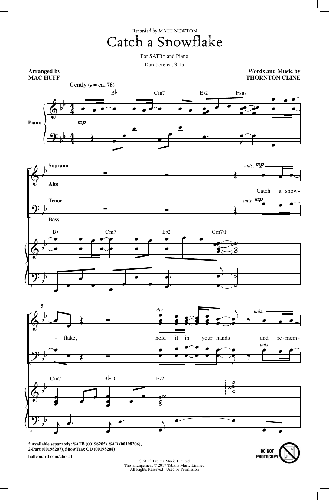 Mac Huff Catch A Snowflake sheet music notes and chords arranged for SAB Choir