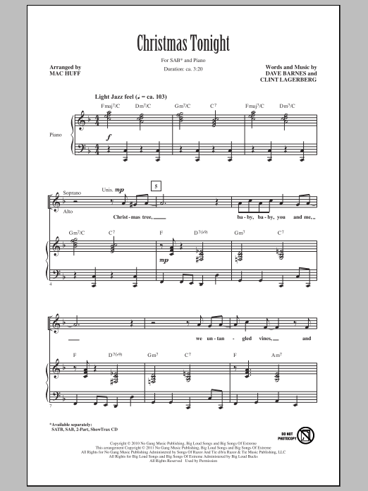 Mac Huff Christmas Tonight sheet music notes and chords arranged for 2-Part Choir