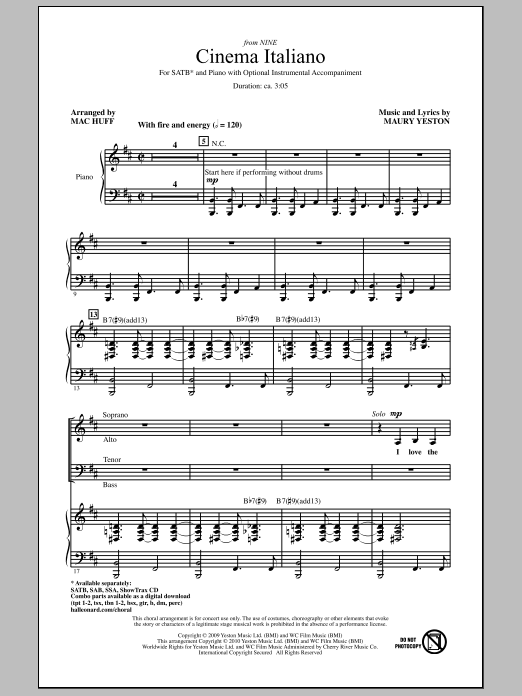 Mac Huff Cinema Italiano sheet music notes and chords arranged for SAB Choir