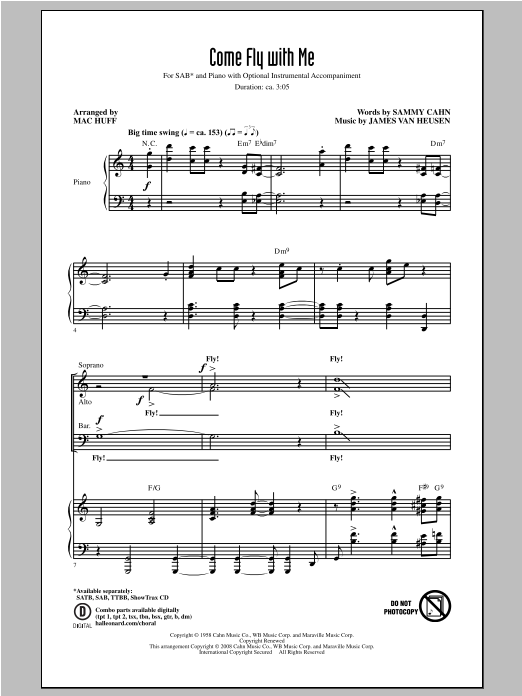 Mac Huff Come Fly With Me sheet music notes and chords arranged for TTBB Choir