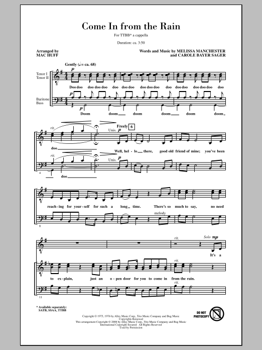 Mac Huff Come In From The Rain sheet music notes and chords arranged for SSA Choir