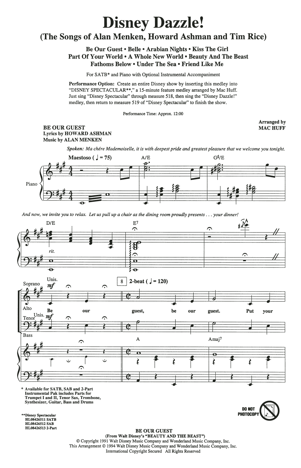Mac Huff Disney Dazzle! (The Songs of Alan Menken, Howard Ashman and Tim Rice) (Medley) sheet music notes and chords arranged for SAB Choir
