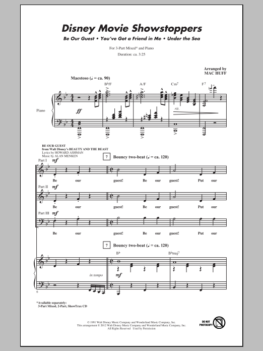 Mac Huff Disney Movie Showstoppers sheet music notes and chords arranged for 3-Part Mixed Choir