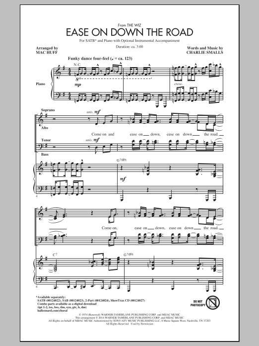 Mac Huff Ease On Down The Road sheet music notes and chords arranged for SAB Choir