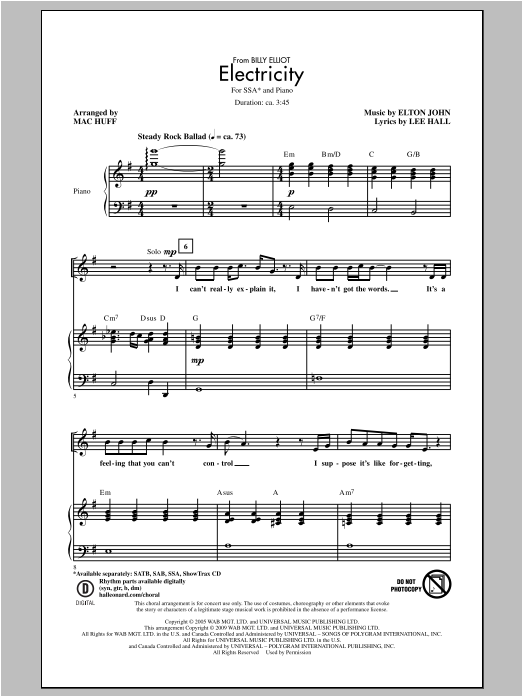 Mac Huff Electricity sheet music notes and chords arranged for SAB Choir