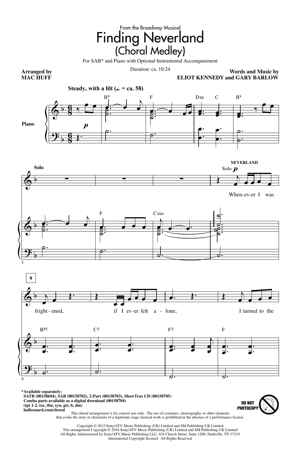 Mac Huff Finding Neverland (Choral Medley) sheet music notes and chords arranged for SATB Choir