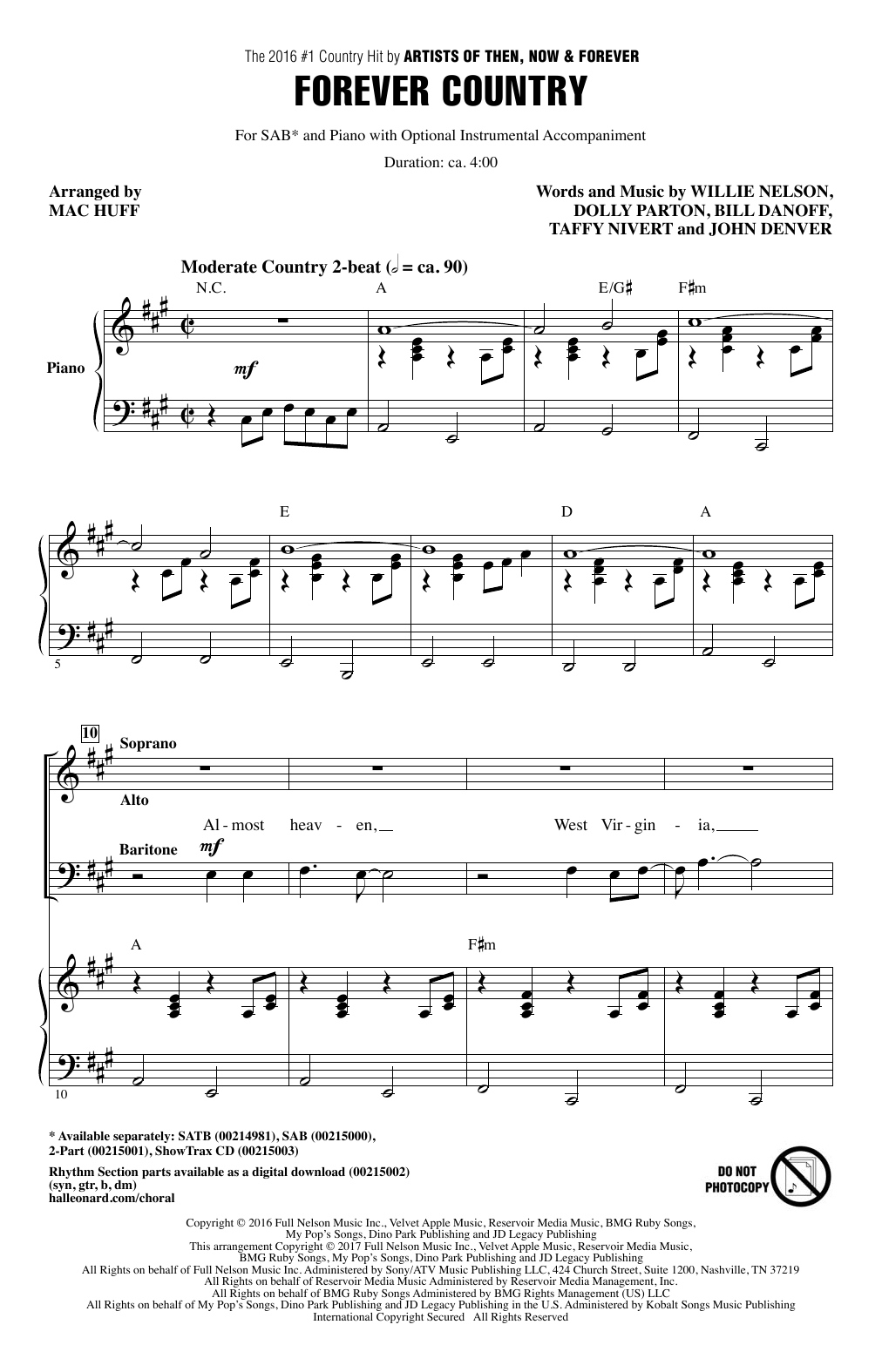 Mac Huff Forever Country sheet music notes and chords arranged for 2-Part Choir