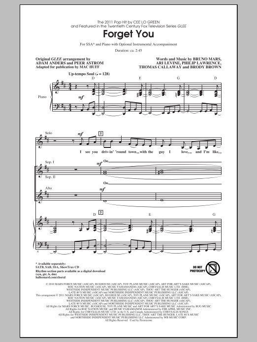 Mac Huff Forget You sheet music notes and chords arranged for SAB Choir