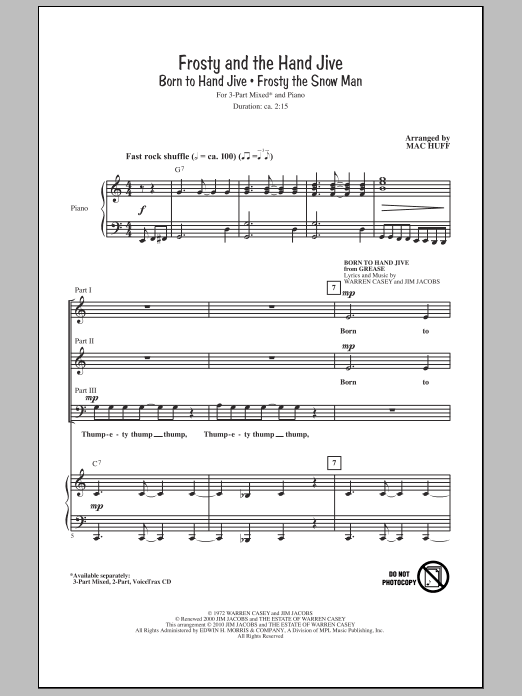 Mac Huff Frosty And The Hand Jive sheet music notes and chords arranged for 2-Part Choir