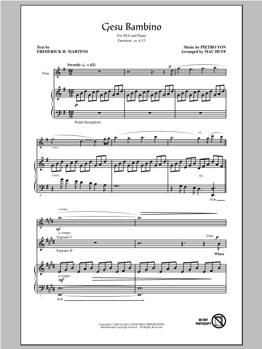 Mac Huff Gesù Bambino (The Infant Jesus) sheet music notes and chords arranged for SSA Choir