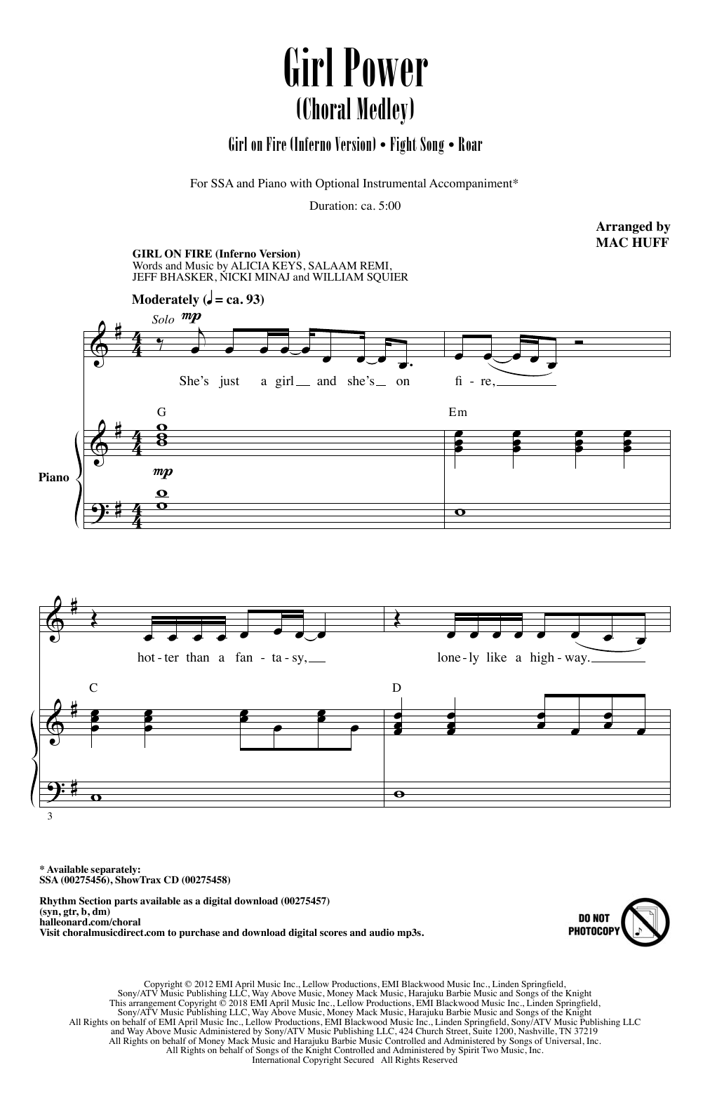 Mac Huff Girl Power (Choral Medley) sheet music notes and chords arranged for SSA Choir