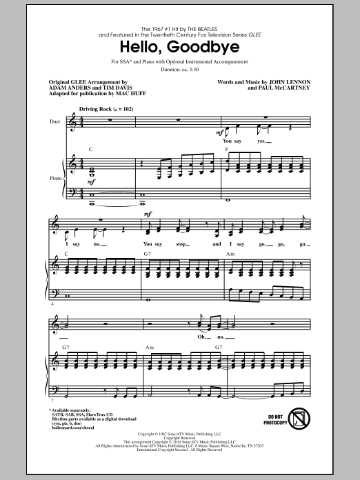 Mac Huff Hello, Goodbye sheet music notes and chords arranged for SSA Choir