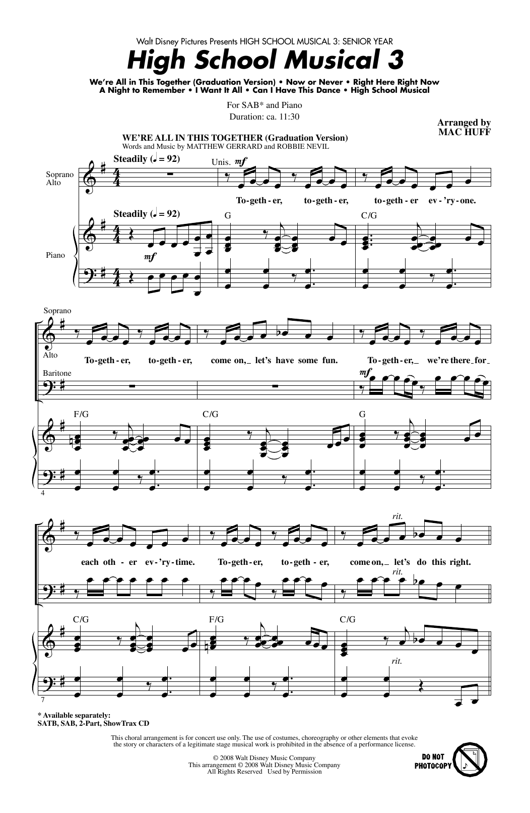 Mac Huff High School Musical 3 (Choral Medley) sheet music notes and chords arranged for SATB Choir