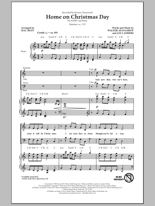 Mac Huff Home On Christmas Day sheet music notes and chords arranged for SAB Choir