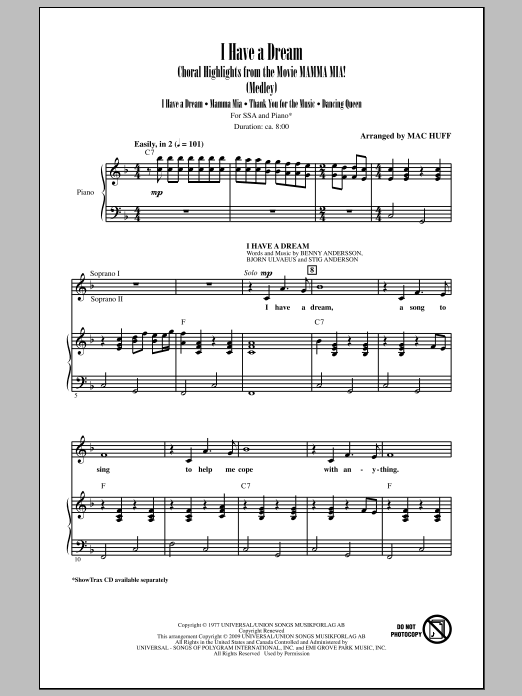 Mac Huff I Have A Dream - Choral Highlights from the Movie Mamma Mia! (Medley) sheet music notes and chords arranged for SSA Choir