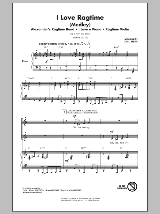 Mac Huff I Love Ragtime (Medley) sheet music notes and chords arranged for 2-Part Choir