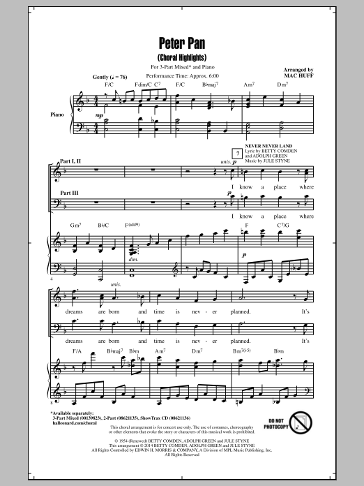 Mac Huff I Won't Grow Up sheet music notes and chords arranged for 3-Part Mixed Choir