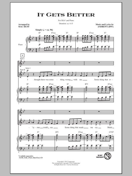 Mac Huff It Gets Better sheet music notes and chords arranged for SAB Choir