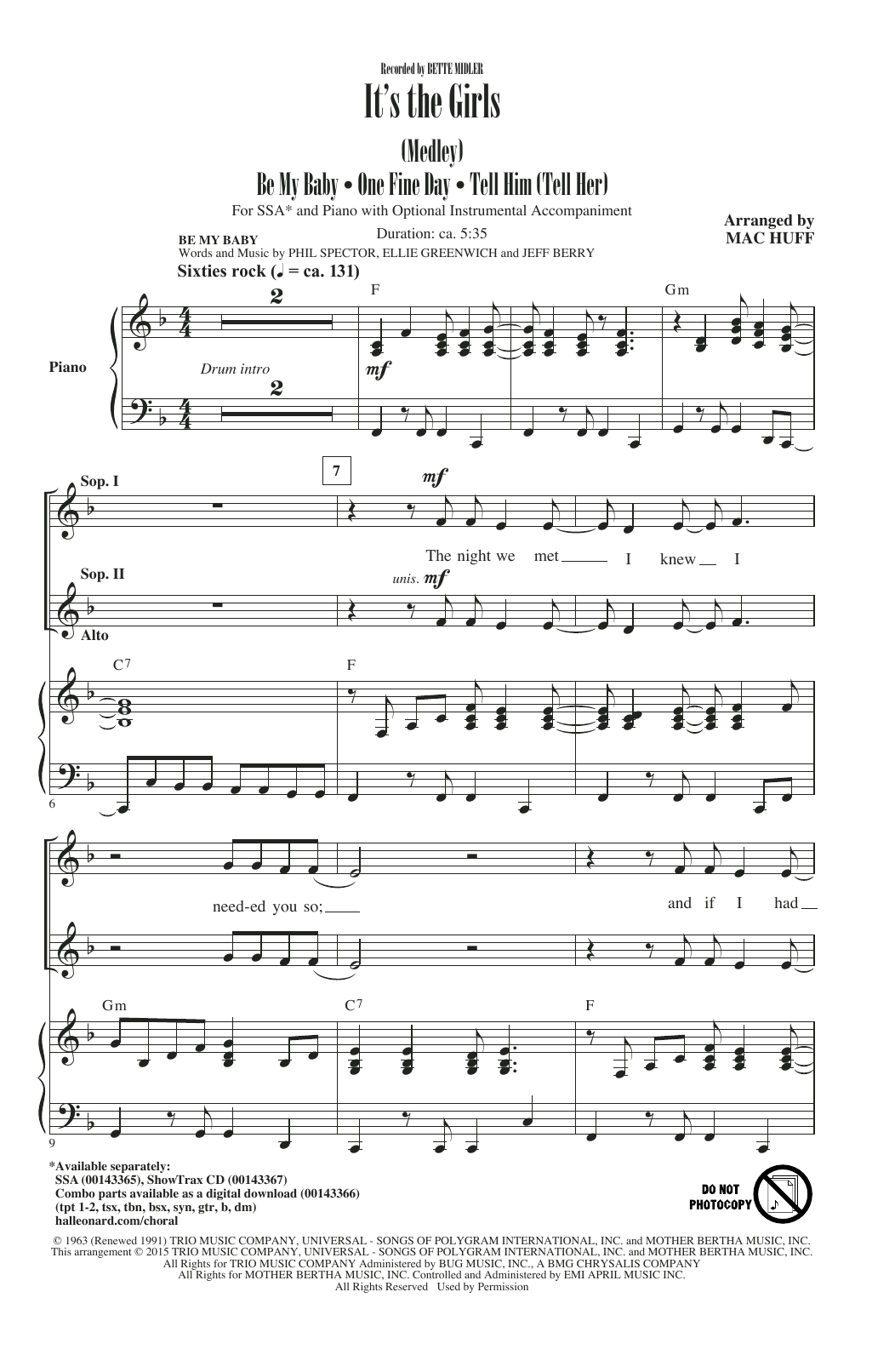 Mac Huff It's The Girls (Medley) sheet music notes and chords arranged for SSA Choir