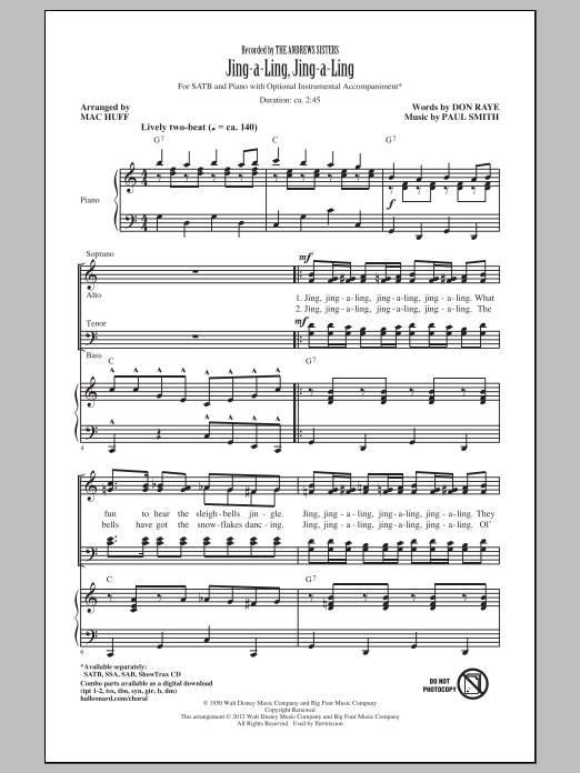 Mac Huff Jing-A-Ling, Jing-A-Ling sheet music notes and chords arranged for SATB Choir