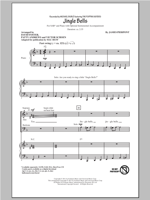 Mac Huff Jingle Bells sheet music notes and chords arranged for SSA Choir