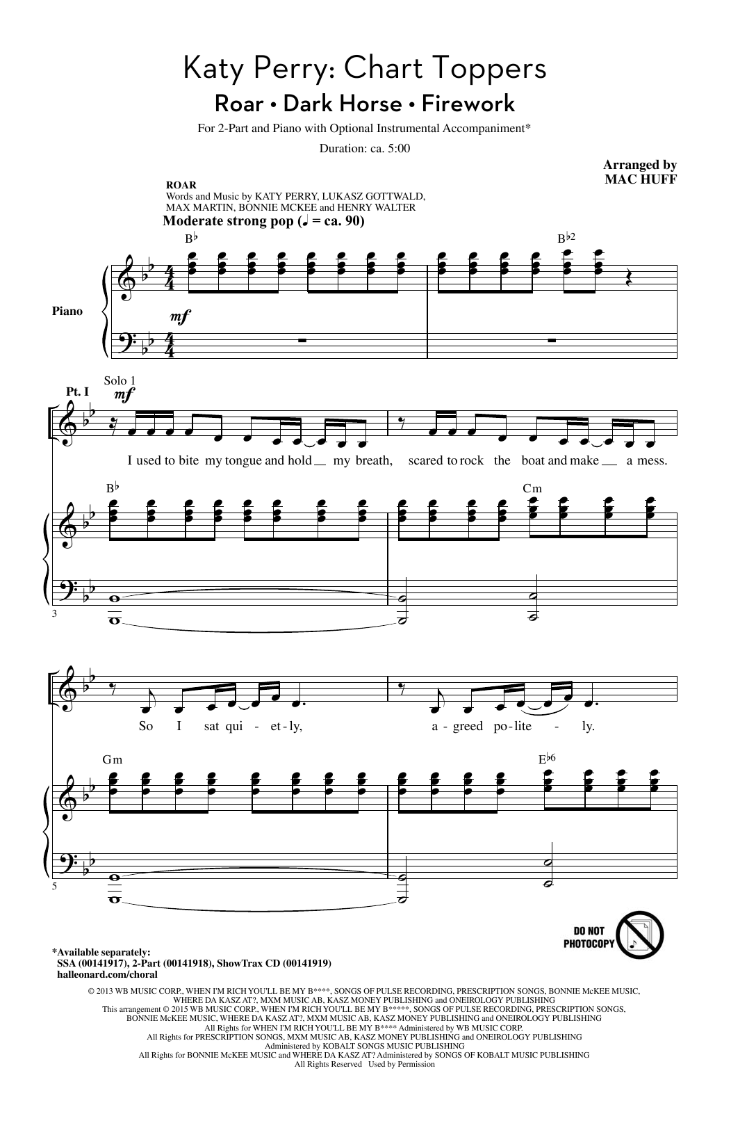 Mac Huff Katy Perry: Chart Toppers sheet music notes and chords arranged for 2-Part Choir