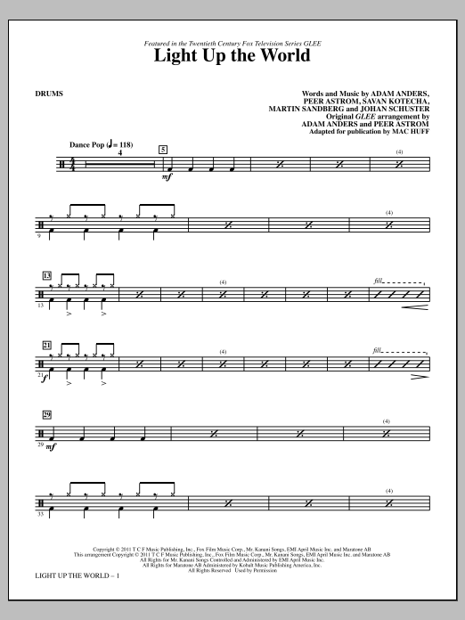 Mac Huff Light Up The World - Drums sheet music notes and chords arranged for Choir Instrumental Pak