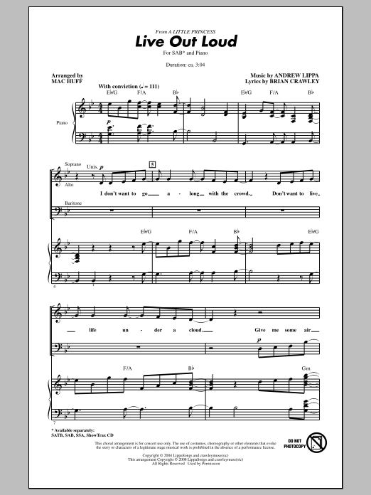 Mac Huff Live Out Loud sheet music notes and chords arranged for SSA Choir