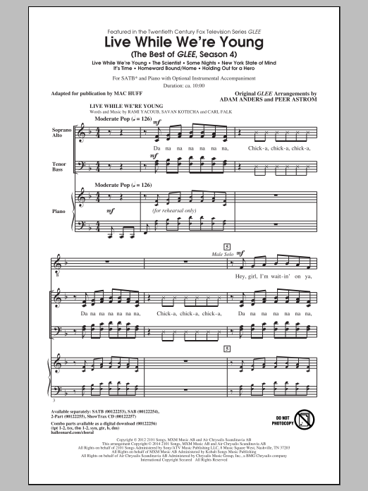 Mac Huff Live While We're Young (The Best of Glee Season 4) sheet music notes and chords arranged for 2-Part Choir