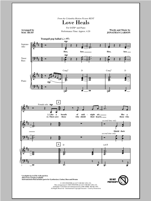 Mac Huff Love Heals sheet music notes and chords arranged for SSA Choir
