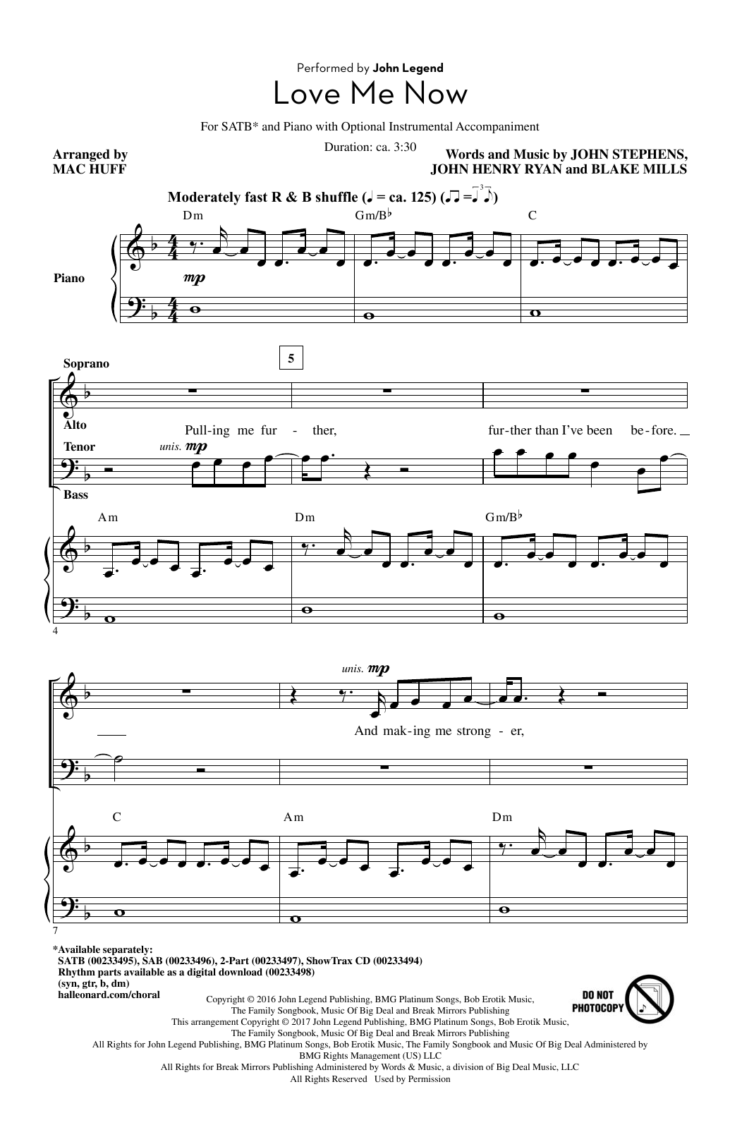 Mac Huff Love Me Now sheet music notes and chords arranged for SATB Choir