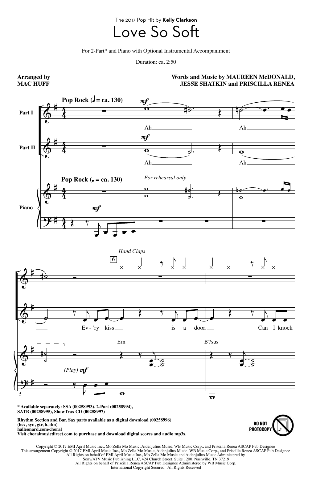 Mac Huff Love So Soft sheet music notes and chords arranged for 2-Part Choir