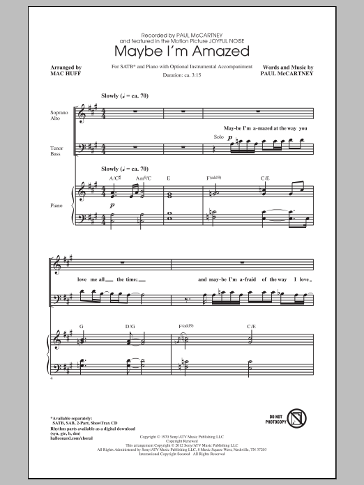 Mac Huff Maybe I'm Amazed sheet music notes and chords arranged for SAB Choir