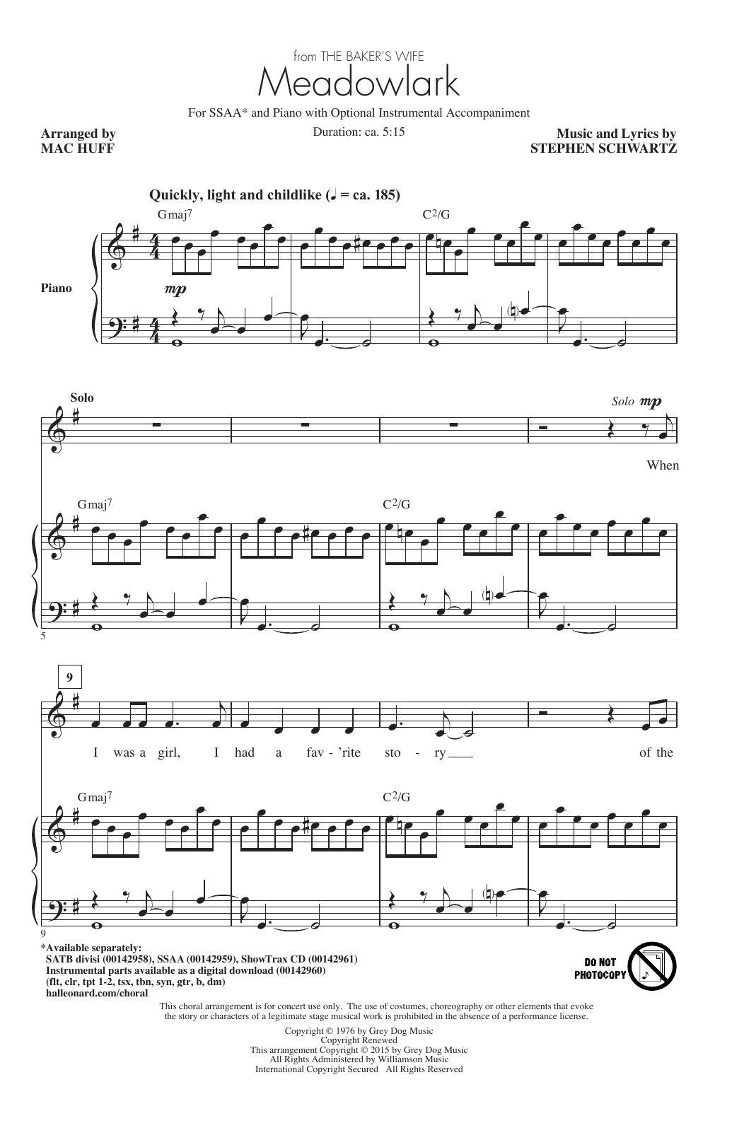 Mac Huff Meadowlark sheet music notes and chords arranged for SSA Choir