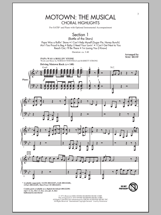 Mac Huff Motown The Musical (Choral Highlights) sheet music notes and chords arranged for SATB Choir
