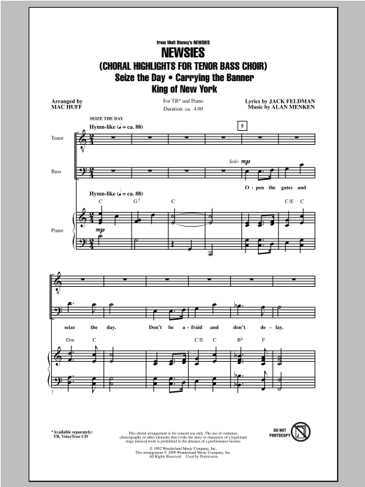 Mac Huff Newsies (Choral Highlights for Tenor Bass Choir) sheet music notes and chords arranged for TB Choir
