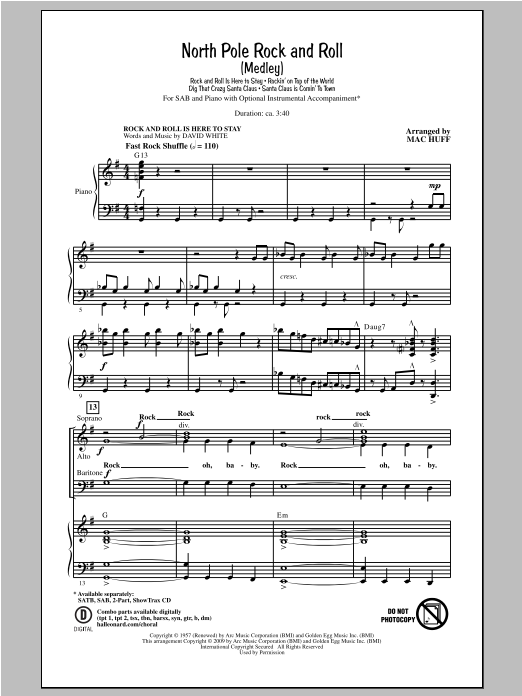 Mac Huff North Pole Rock And Roll (Medley) sheet music notes and chords arranged for SATB Choir