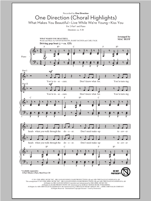 Mac Huff One Direction (Choral Highlights) sheet music notes and chords arranged for 2-Part Choir